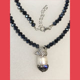 Keshi Pearl and Grey Glass Crystal Necklace