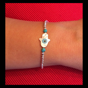 MOP Shell Hamsa Bracelet with Sterling Silver beads
