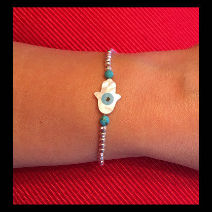MOP Shell Hamsa Bracelet with Sterling Silver beads