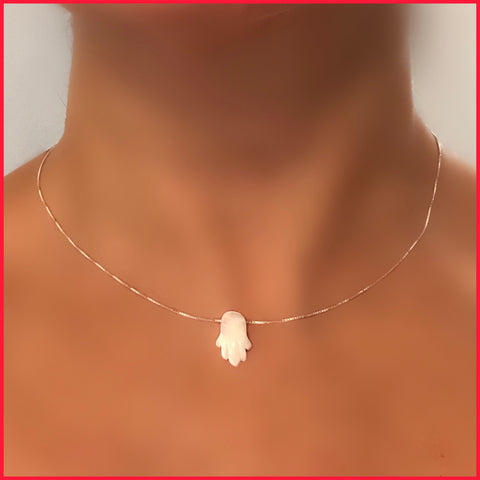 MOP Shell Hamsa Hand on Sterling Silver Chain