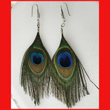 Peacock Feather Earrings with Sterling Silver Hook