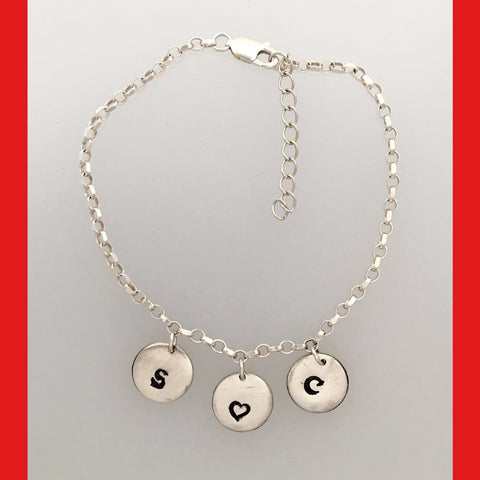 Personalised Name Bracelet with Stamped Letter Silver Coins