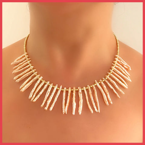 Pink Spike Shape Freshwater Pearls Necklace