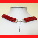 Red Beaded Coral Necklace with Drop Shape MOP Shell