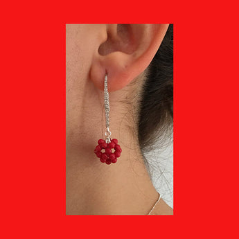 Red Coral ball drop earrings