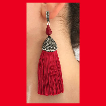 Rhinestone Red Tassel Earrings