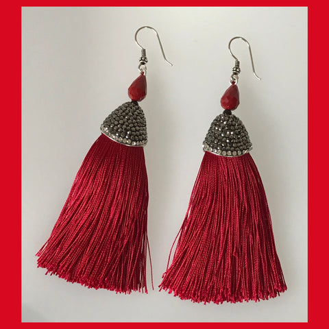 Rhinestone Red Tassel Earrings
