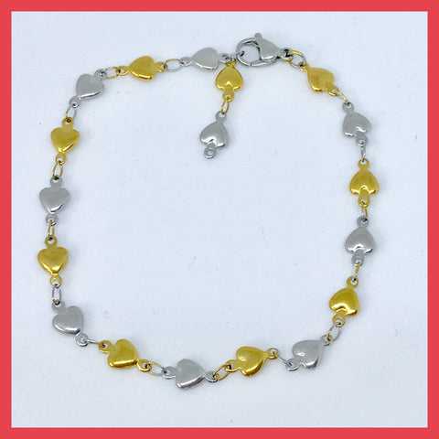Stainless Steel Two Tone Colour Heart Bracelet