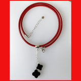 Sterling Silver Double Clover Black Onyx Drop Necklace