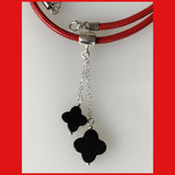 Sterling Silver Double Clover Black Onyx Drop Necklace