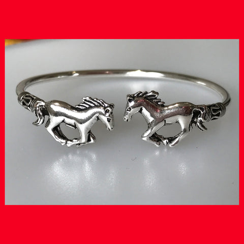 Sterling Silver Double Horses Bangle