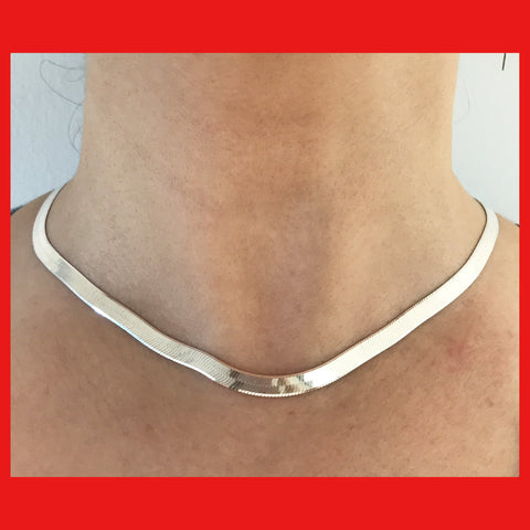 Sterling Silver Italian Flat Chain Necklace, Harrington Chain