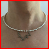 Sterling Silver Name Necklace with pearl Beads