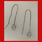 Sterling silver Hamsa Ear Threader, Hand of Fatima Ear Threader