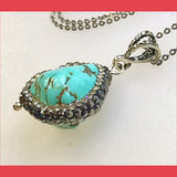 Turquoise Nugget with Rhinstone Frame Necklace