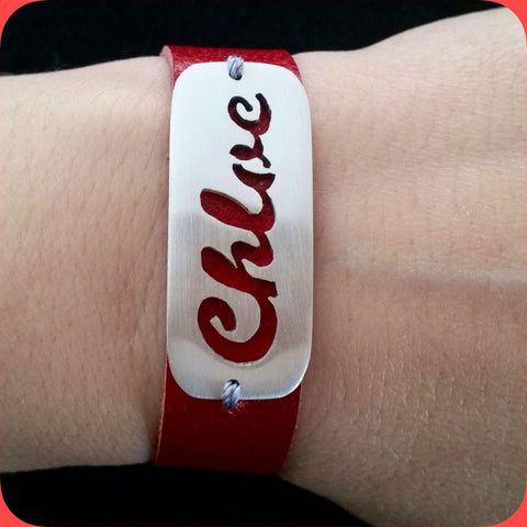 Sterling Silver Personalised name Bracelet on leather band