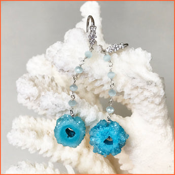 Blue Titanium Crystal Slice Earrings