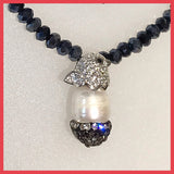 Keshi Pearl and Grey Glass Crystal Necklace